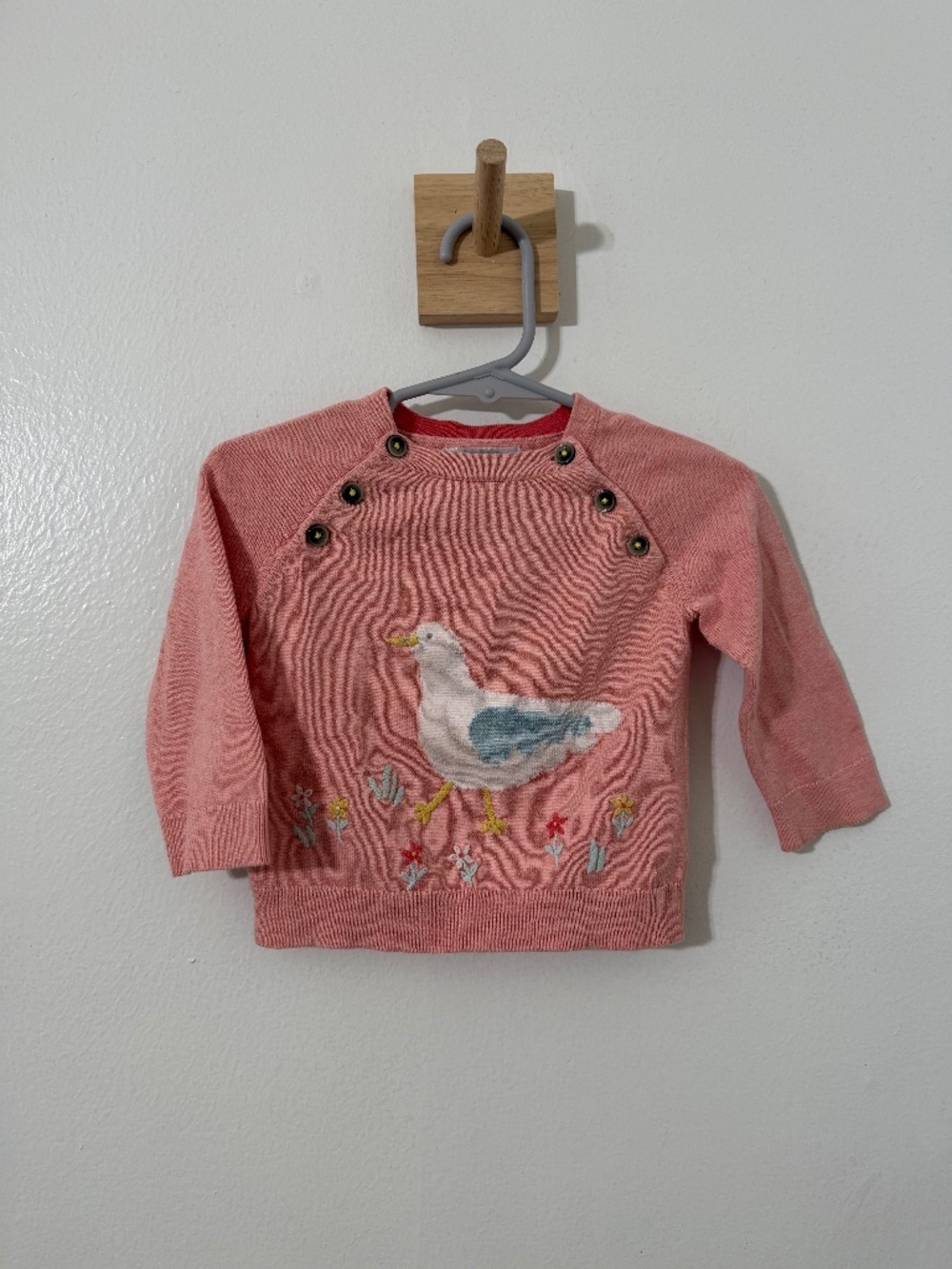Baby Boden Pink Embroidered Sweater 6-12 Months Spring Bird Floral Girly Easter
